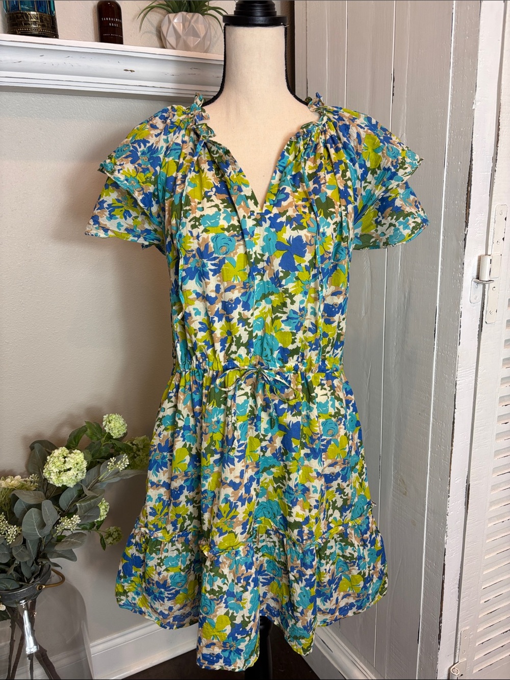 Olivia James 100% Cotton Floral V-Neck Mini Dress